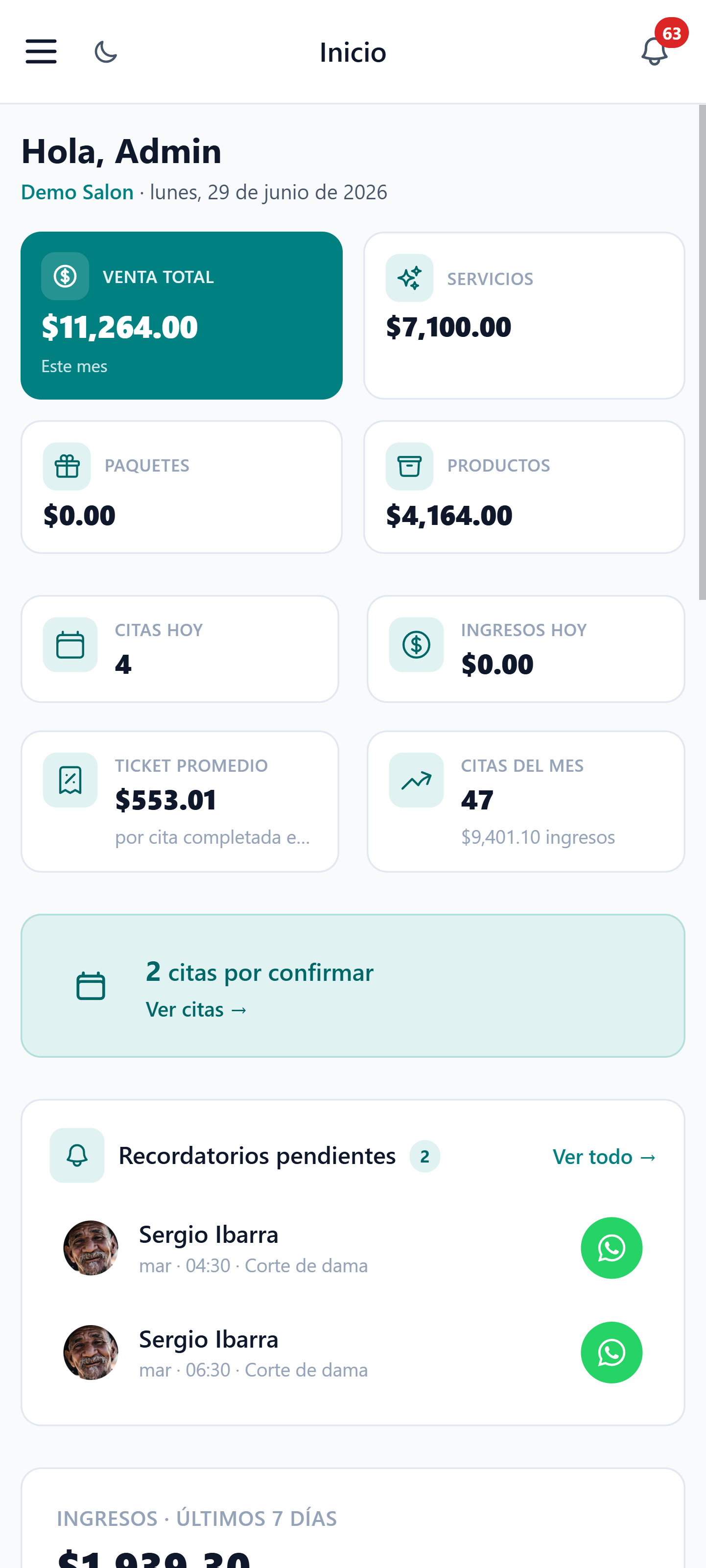 Dashboard de ventas y citas