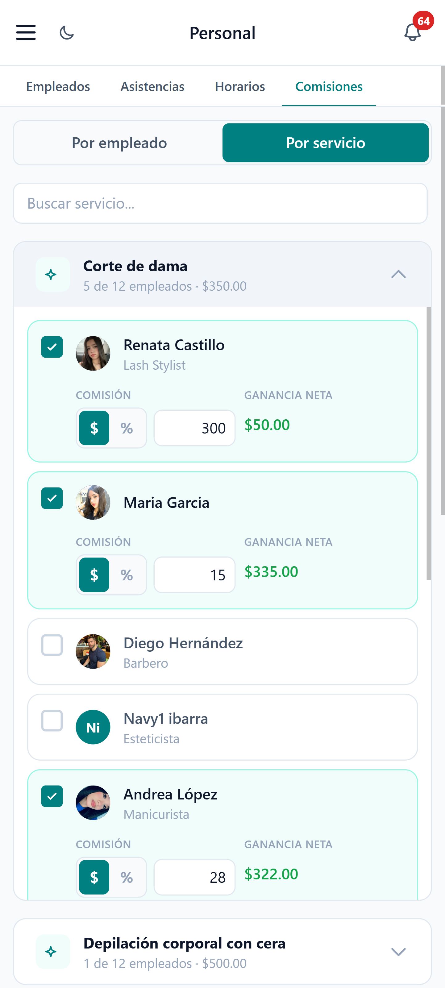 Comisiones del equipo