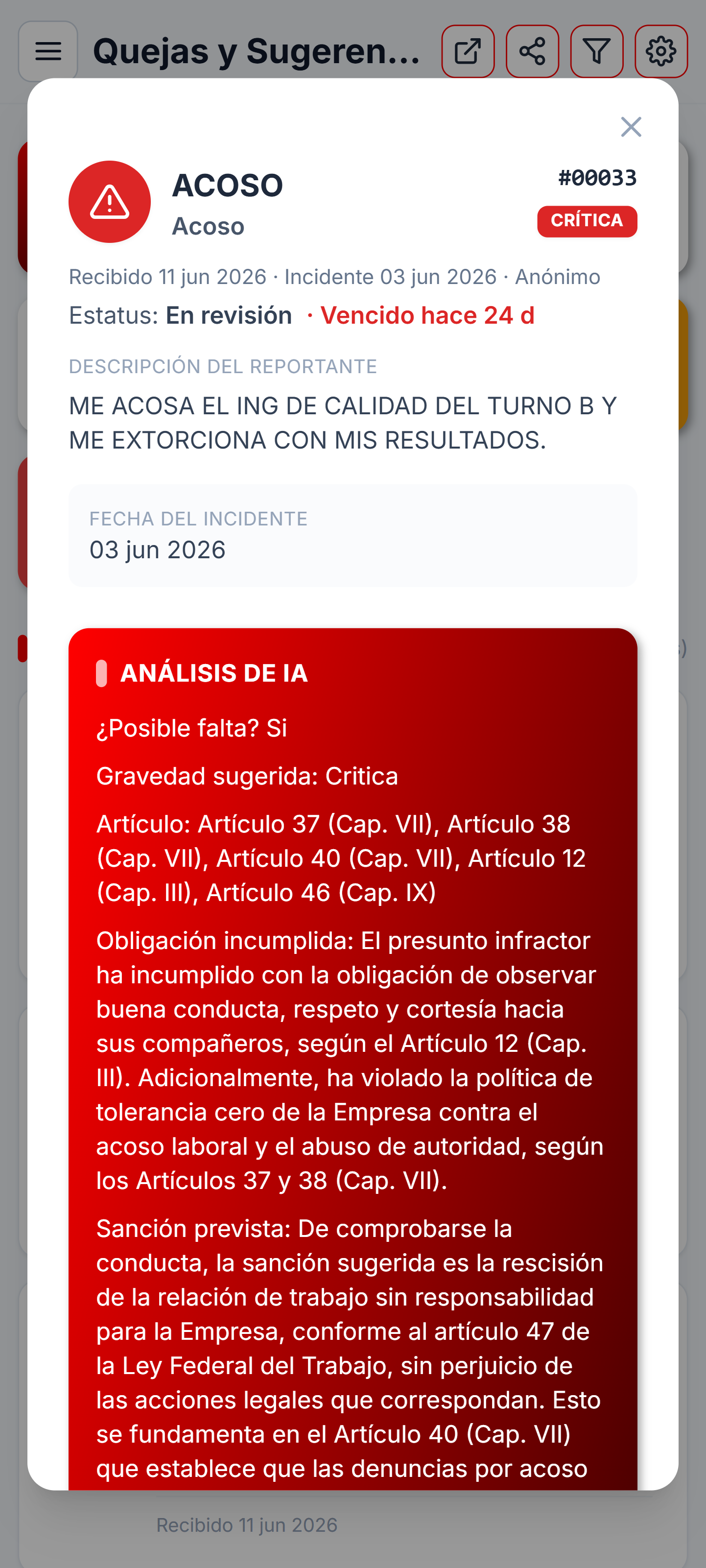 Quejas con análisis de IA